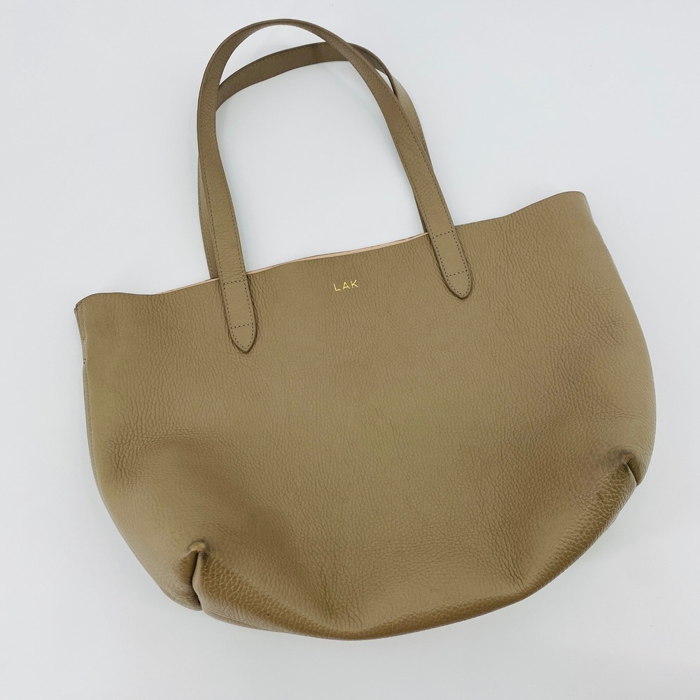 Cuyana Classic‎ Structured Tote Women OS Stone Pebbled Leather Monogrammed LAK